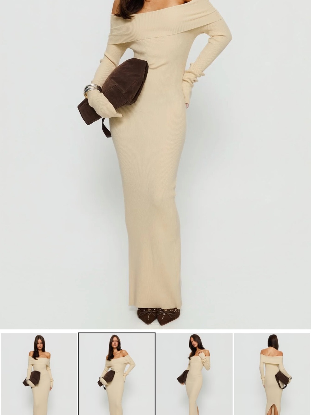 Princess Polly Cream Off-Shoulder Long Sleeve Maxi Dress